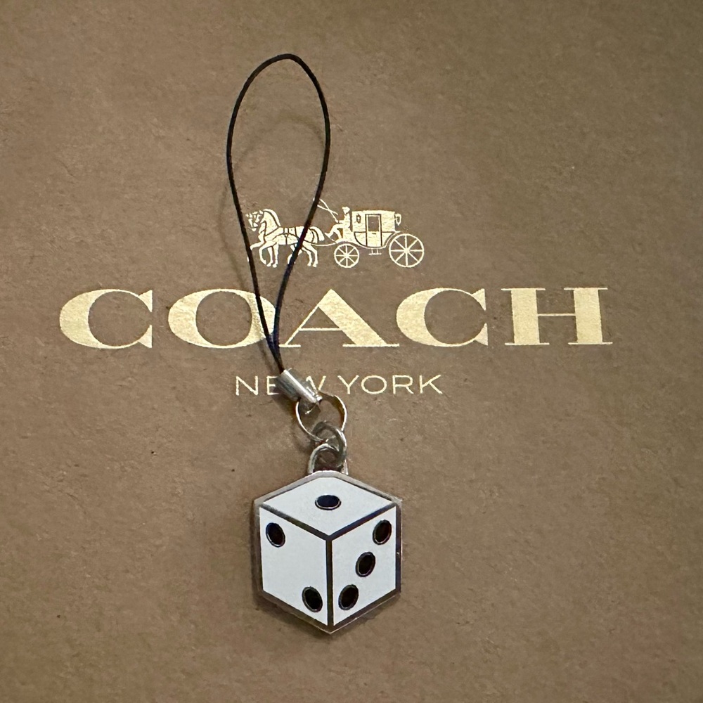 Coach White & Black Enamel Dice Wristlet Bag Charm Keychain Lanyard - Picture 2 of 7